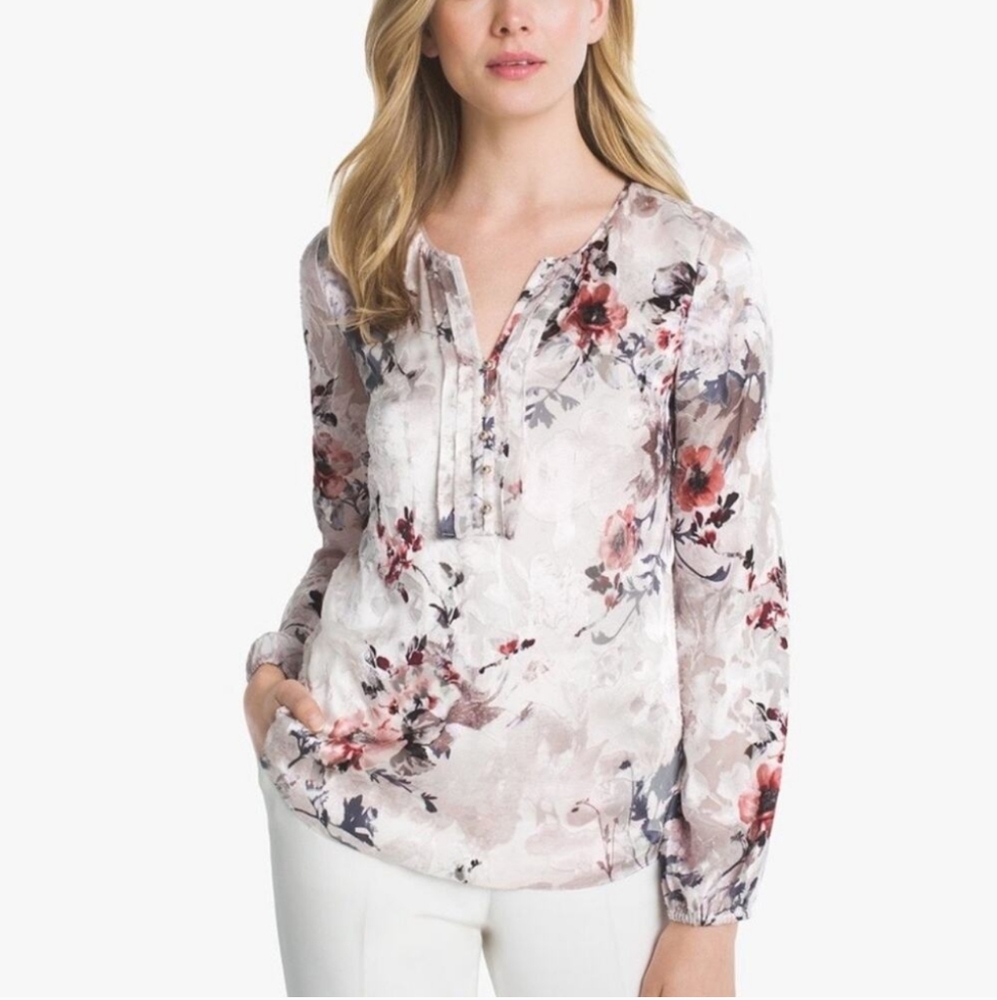 White House Black Market Top Sz 2 Floral Cold Shoulder Lined Blouse Relaxed